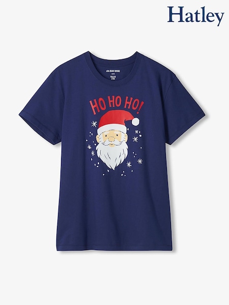 Blue - Regular Hatley Allover Santa Christmas T-shirt
