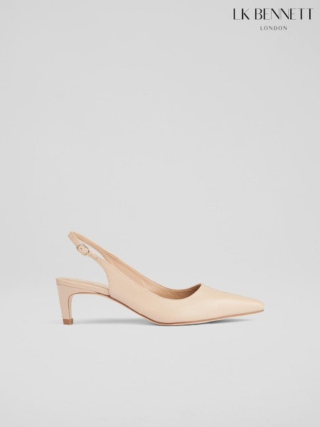 LK Bennett Natural Alyssa Leather Kitten Heels (788130) | 690 QAR