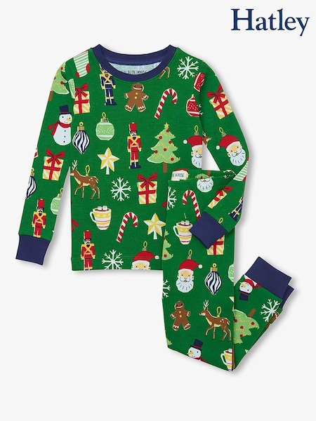 Green - Hatley Paper Cut Christmas Kids Pyjamas Set