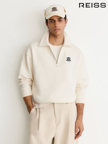 Off White - Regular Reiss Avi Monogram Relaxed Half-zip Sweatshirt