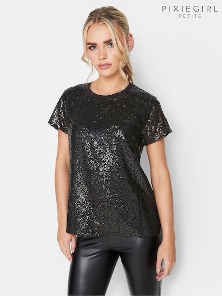 PixieGirl Petite Black Sequin Front T-Shirt (788388) | €10