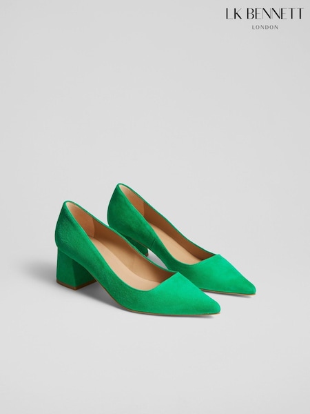 LK Bennett Green Suede Sloane Block Heel Courts (788400) | €175