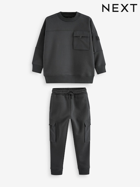 Charcoal Grey Set Utility Crew Neck Sweatshirt and Cargo Jogger Set (3-16yrs) (788467) | € 30 - € 38
