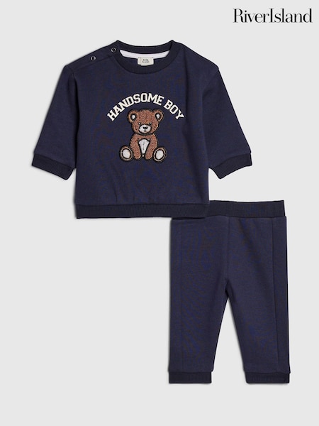 Blau - River Island Bear Top & Trousers Set