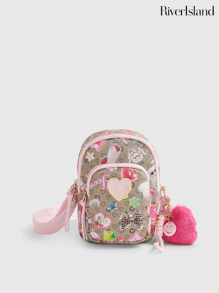 Smeđa - River Island Sticker Monogram Festival Bag