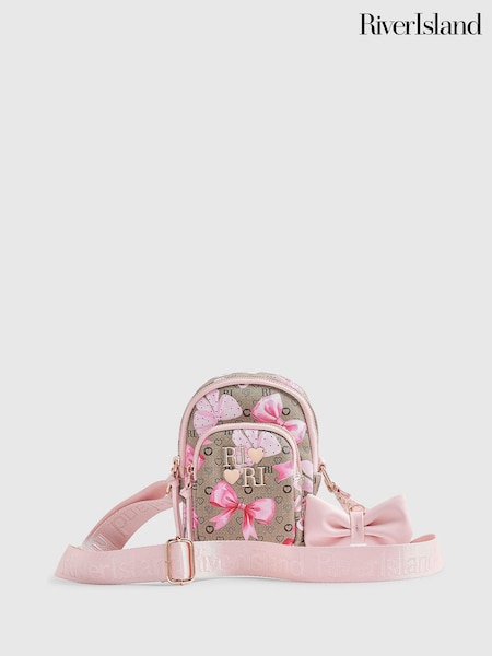 Brown - River Island Bow Monogram Festival Bag
