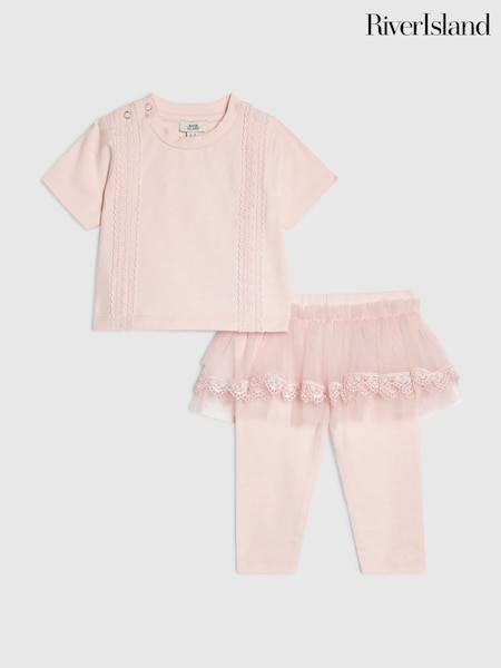 Pink - River Island Tulle Top & Legging Set