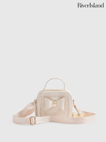 Cream - River Island Bow Boxy Cross-body Bag
