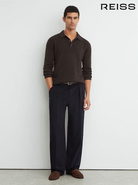 Chocolate Brown - Regular Reiss Daunton 100% Cashmere Half-button Polo Jumper