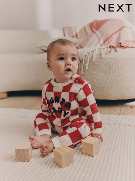 Red Checkerboard Christmas Santa Baby Knitted Top and Leggings Set (0mths-2yrs) (788749) | kr174 - kr192