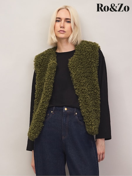أخضر - Ro&zo Faux Shearling Gilet