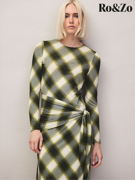 Green - Ro&zo Check Tie Waist Waist Maxi Dress