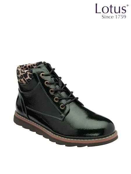 Lotus Green Patent Lace-Up Ankle Boots (789138) | AED189