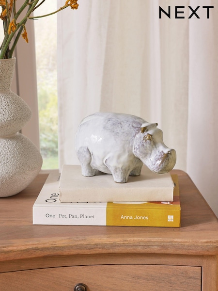 Grey Ceramic Hippo Ornament (789202) | Mex$365