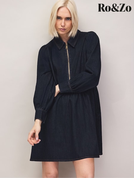 Blue - Ro&zo Denim Zip Front Mini Dress
