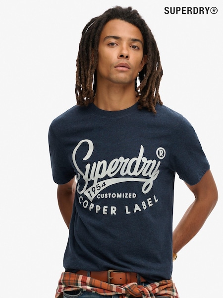 Superdry Black Blue Grit 100% Cotton Copper Label Workwear T-Shirt (789333) | €45