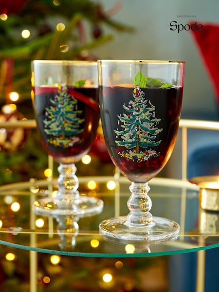 Spode Set Of 4 Christmas Tree Goblet Glasses