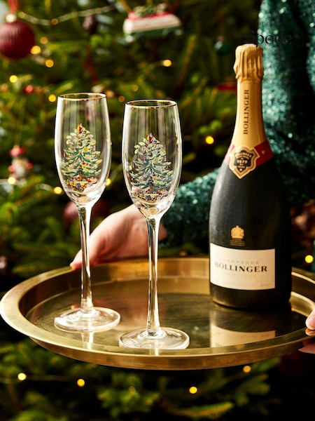 Spode Set Of 4 Christmas Tree Champagne Flutes Glasses