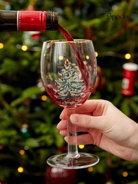 Spode Set Of 4 Christmas Tree Wine Glasses