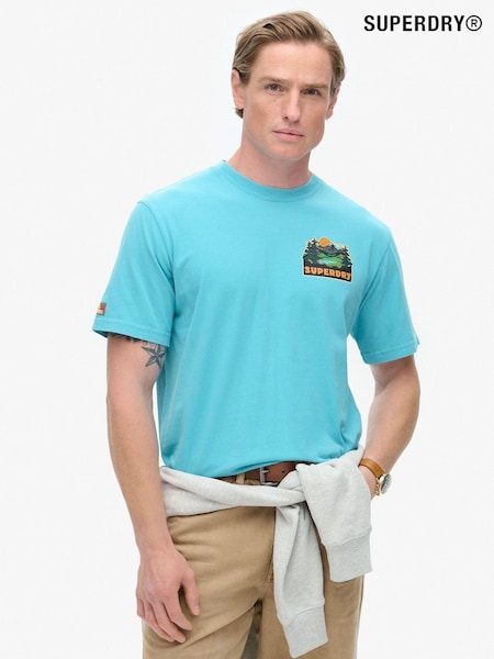 Maui Albastru - Superdry 100% bumbac Travel Postcard Piept Tricou (789710) | 140 LEI