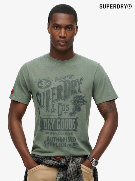Superdry Laurel Khaki Slub 100% Cotton Workwear Script Graphic T-Shirt (789942) | €46