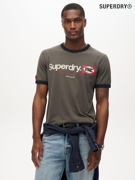 Superdry Dusky Slate Grey Ringer Workwear Graphic T-Shirt (789994) | €37