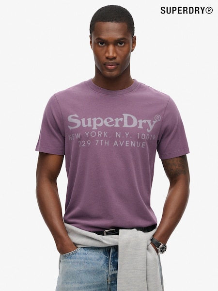 Superdry Soot Purple 100% Cotton Tonal Venue Logo T-Shirt (790153) | 148 QAR
