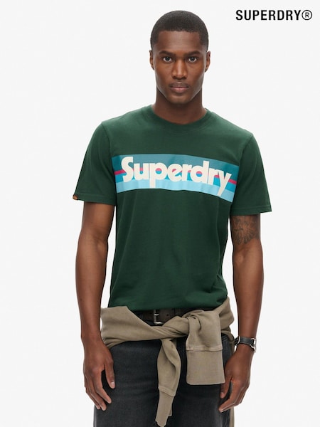 Superdry Enamel Green Retro Stripe Logo 100% Cotton T-Shirt (790617) | R$ 295