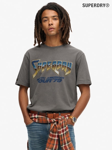 Superdry Dark Grey 100% Cotton 70s Rock Graphic Band T-Shirt (790791) | €45