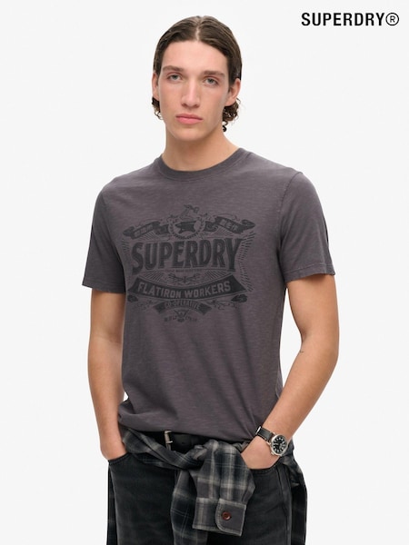 Superdry Dark Slate Grey 100% Cotton Workwear Script Graphic T-Shirt (790802) | 148 QAR
