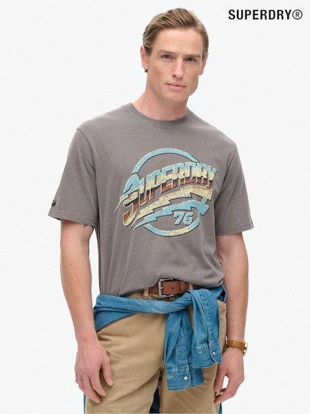 Superdry Dark Pebble Grey 100% Cotton 70s Rock Graphic Band T-Shirt (790833) | €45