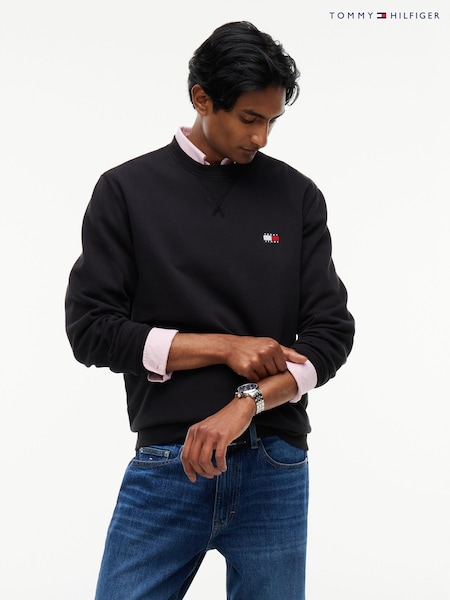 Black - Regular Tommy Hilfiger Badge Fleece Crew Neck Sweatshirt