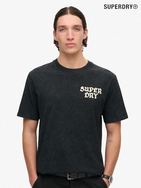 Superdry Washed Black Loose 100% Cotton Photographic Skate T-Shirt (790969) | 148 QAR
