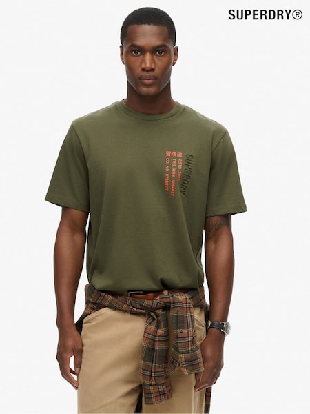 Superdry Army Khaki Loose Fit Utility Sport Logo 100% Cotton T-Shirt (790988) | R$ 295