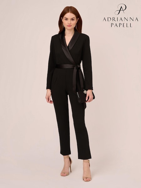 Adrianna Papell Black Crepe Tuxedo Jumpsuit (791061) | ‏800‏₪