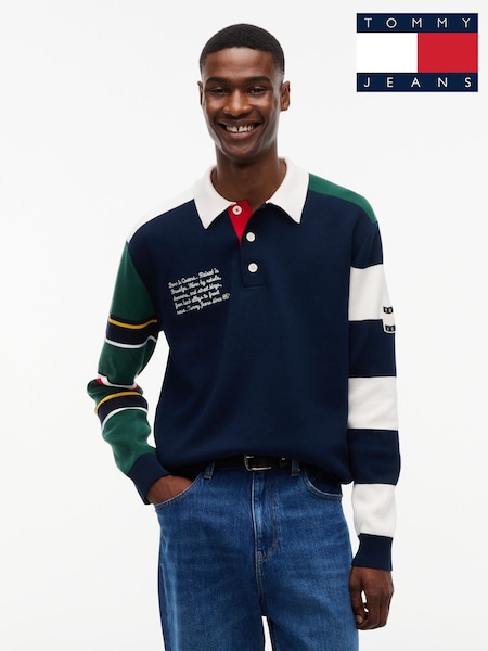 Albastru - Regular Tommy Jeans Colour-blocked Knit Rugby Shirt