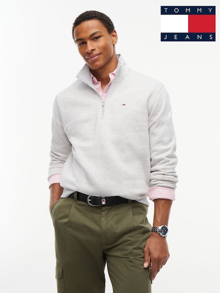 Grey - Regular Tommy Jeans Flag Quarter-zip Sweatshirt