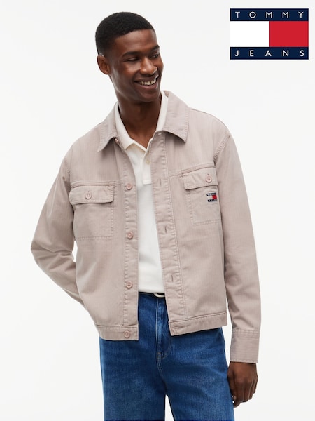 Қоңыр - Regular Tommy Jeans Textured Herringbone Oversized Overshirt