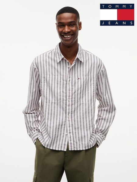 브라운 - Regular Tommy Jeans Boxy Fit Stripe Dobby Shirt