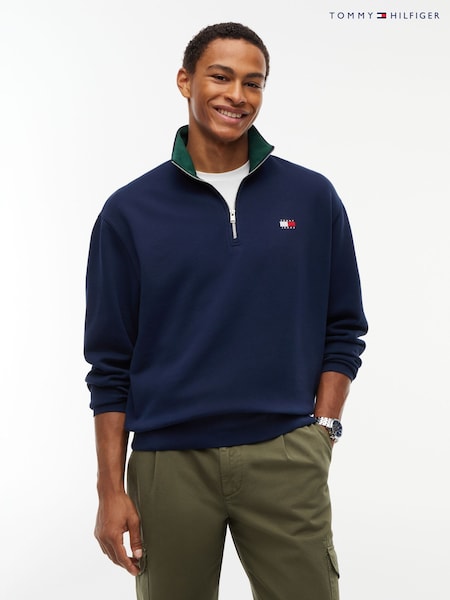 כחול  - Regular Tommy Hilfiger Badge Relaxed Quarter-zip Sweatshirt