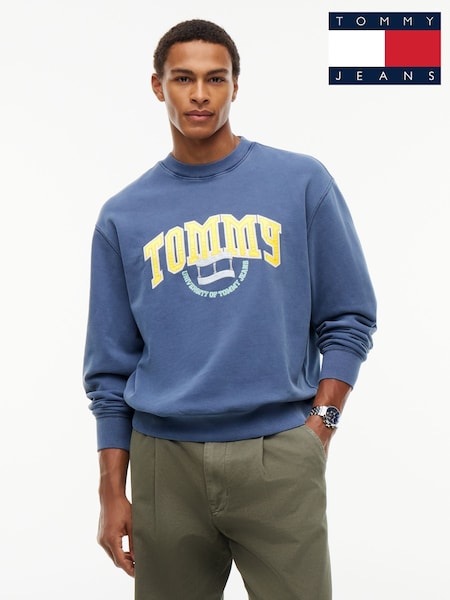 Blå - Regular Tommy Jeans Varsity Logo Relaxed Terry Sweatshirt