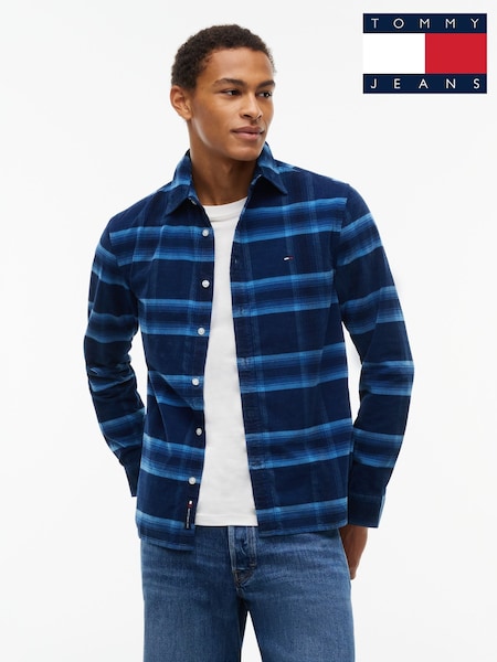 Синій - Regular Tommy Jeans Regular Fit Pattern Dobby Corduroy Shirt