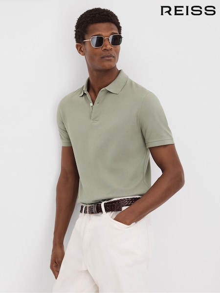 Reiss Dark Sage Puro Garment Dyed Cotton Polo Shirt (791688) | $155