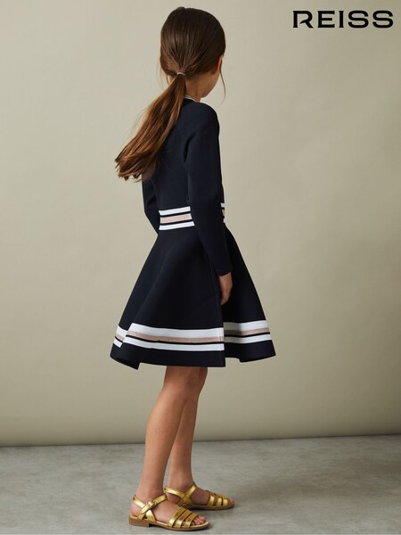 Reiss Navy Fallon 4-9 yrs Sparkle Trim Knitted Skater Dress (791790) | 500 QAR