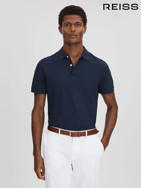 Reiss Airforce Blue Puro Garment Dyed Cotton Polo Shirt (791798) | $155
