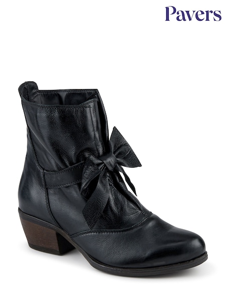 Μαύρο - Pavers Bellissimo Leather Bow Boots