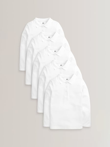 Blanco - 5 Pack 100% Cotton Long Sleeve School Polo Shirts (3-16yrs) (792172) | 28 € - 44 €