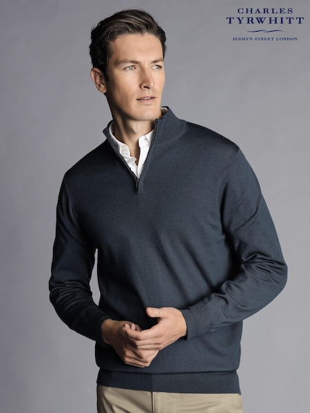 Charles Tyrwhitt Blue Merino Quarter Zip Jumper (792252) | €114
