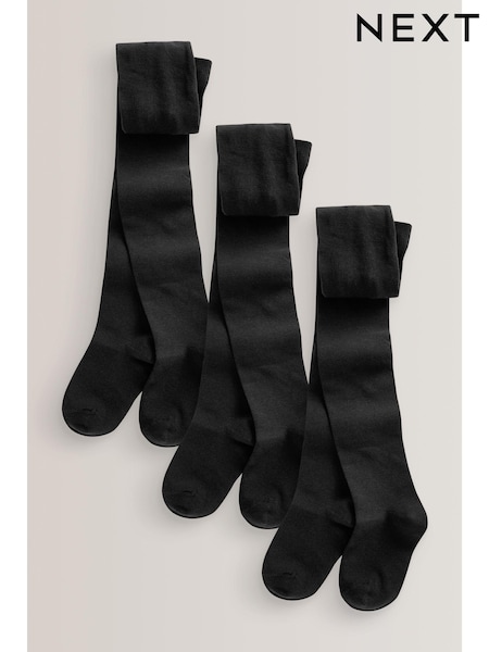 Black Regular Length 3 Pack Cotton Rich School Tights (792415) | $19 - $27