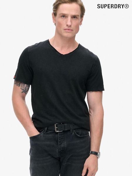 Superdry Black 100% Cotton Raw Edge Slub V T-Shirt (792557) | €35
